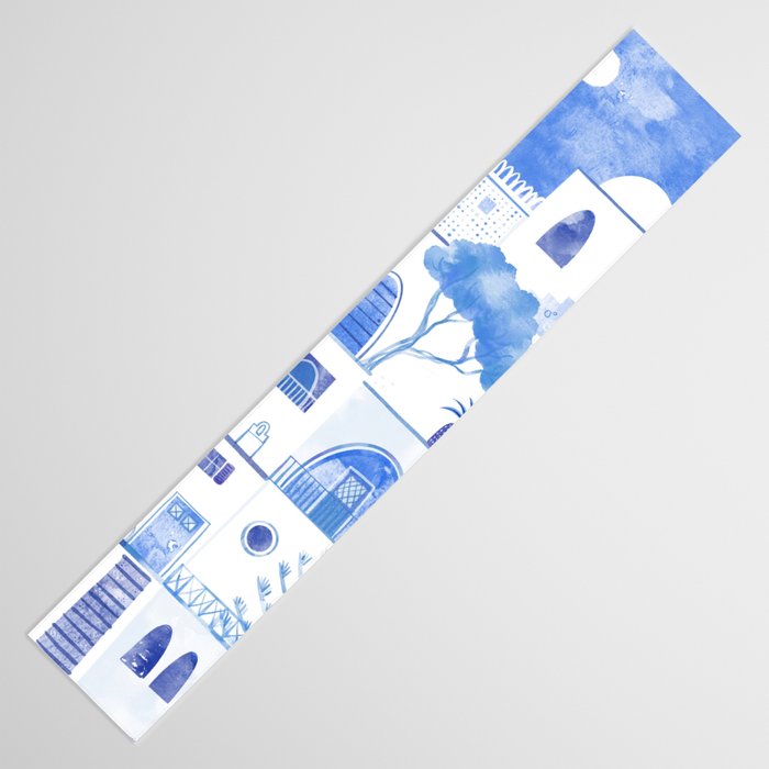 Santorini Greek Island Mediterranean Watercolor Table Runner Gallery Image 3