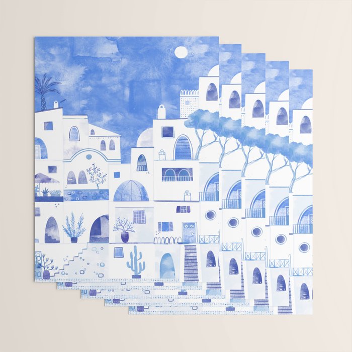 Santorini Greek Island Mediterranean Watercolor Wrapping Paper Gallery Image 3