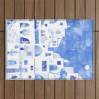 Santorini Greek Island Mediterranean Watercolor Outdoor Rug Gallery Image 1