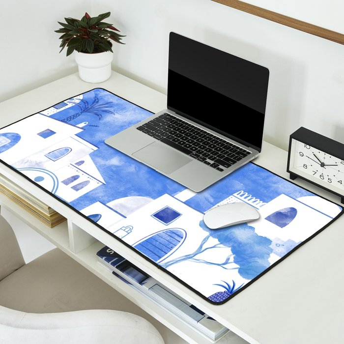 Santorini Greek Island Mediterranean Watercolor Desk Mat Gallery Image 2