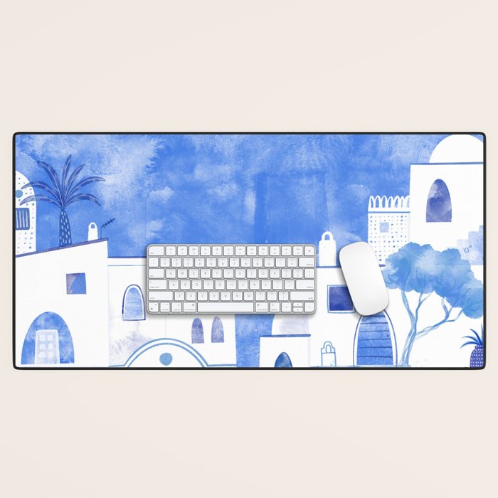 Santorini Greek Island Mediterranean Watercolor Desk Mat Gallery Image 1