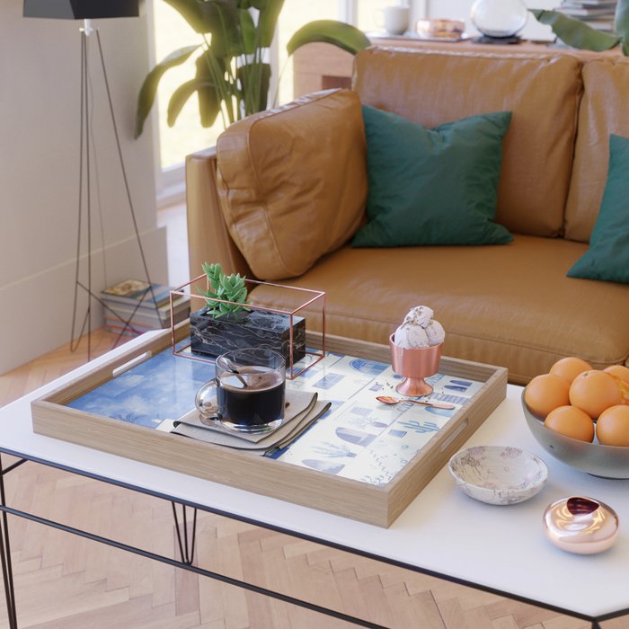 Santorini Greek Island Mediterranean Watercolor Serving Tray Gallery Image 2