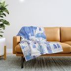 Santorini Greek Island Mediterranean Watercolor Throw Blanket Gallery Image 1