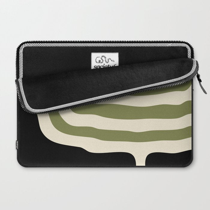 Abstract Geometric Rings 234 Black Olive Green and Beige Laptop Sleeve Gallery Image 2