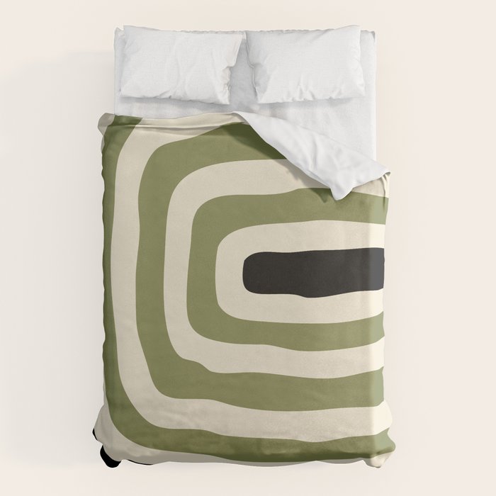 Abstract Geometric Rings 234 Black Olive Green and Beige Duvet Cover Gallery Image 6