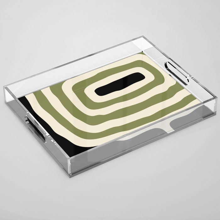 Abstract Geometric Rings 234 Black Olive Green and Beige Acrylic Tray Gallery Image 1