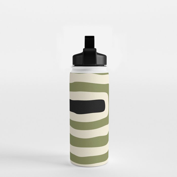 Abstract Geometric Rings 234 Black Olive Green and Beige Water Bottle Gallery Image 2