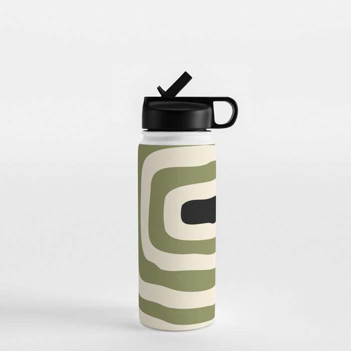 Abstract Geometric Rings 234 Black Olive Green and Beige Water Bottle Gallery Image 1