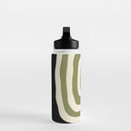 Abstract Geometric Rings 234 Black Olive Green and Beige Water Bottle Gallery Image 3