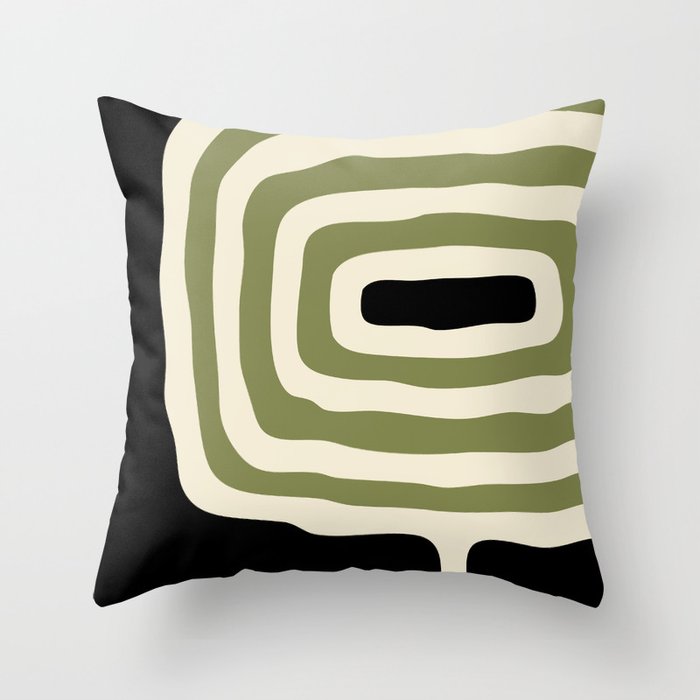 Abstract Geometric Rings 234 Black Olive Green and Beige Throw Pillow Gallery Image 1
