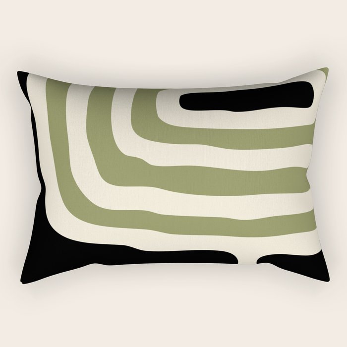 Abstract Geometric Rings 234 Black Olive Green and Beige Rectangular Pillow Gallery Image 1