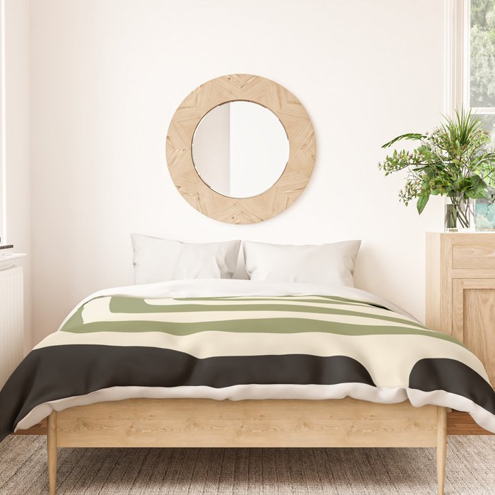 Abstract Geometric Rings 234 Black Olive Green and Beige Duvet Cover Gallery Image 3