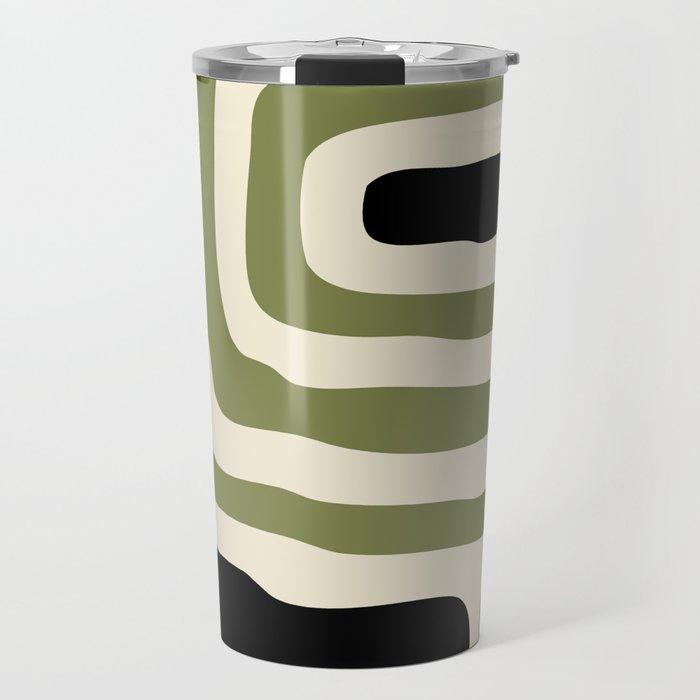 Abstract Geometric Rings 234 Black Olive Green and Beige Travel Mug Gallery Image 1