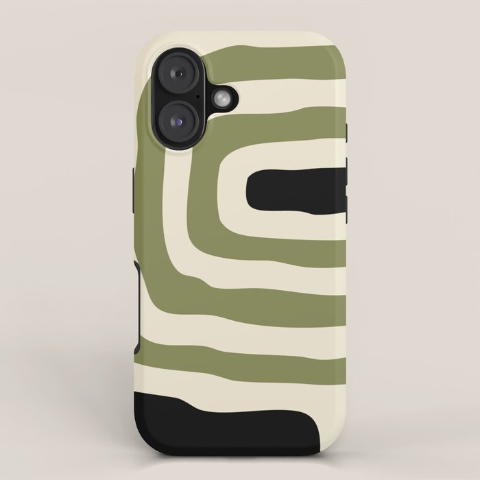 Abstract Geometric Rings 234 Black Olive Green and Beige iPhone Case Gallery Image 1