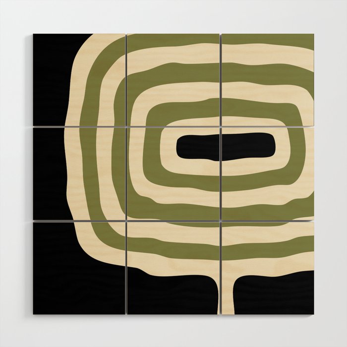 Abstract Geometric Rings 234 Black Olive Green and Beige Wood Wall Art Gallery Image 1