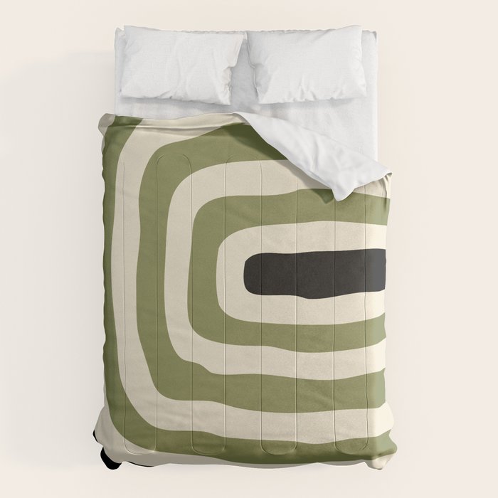 Abstract Geometric Rings 234 Black Olive Green and Beige Comforter Gallery Image 6