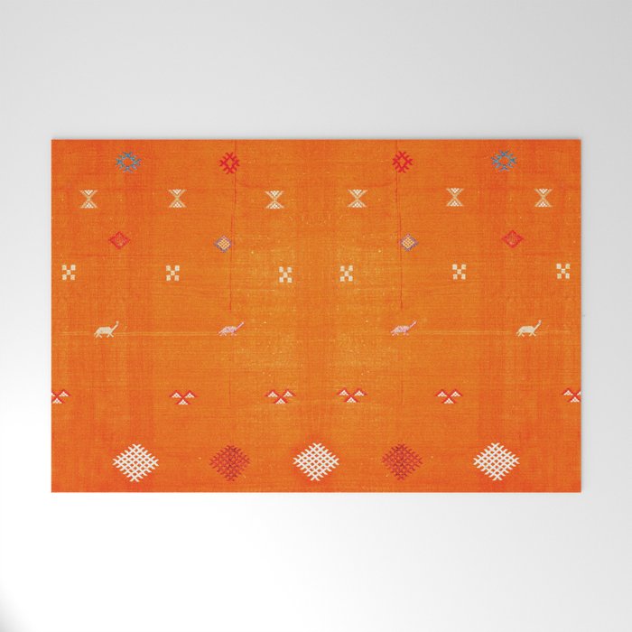 Orange Oriental Traditional Creative Berber Moroccan Fabric Style Welcome Mat Gallery Image 1
