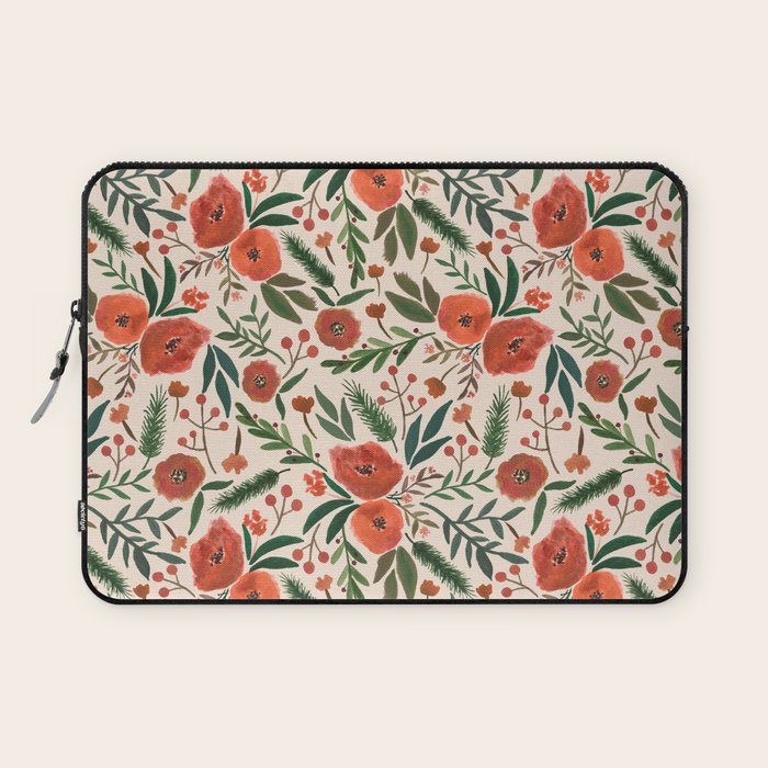 Christmas Floral Pattern Laptop Sleeve Gallery Image 1