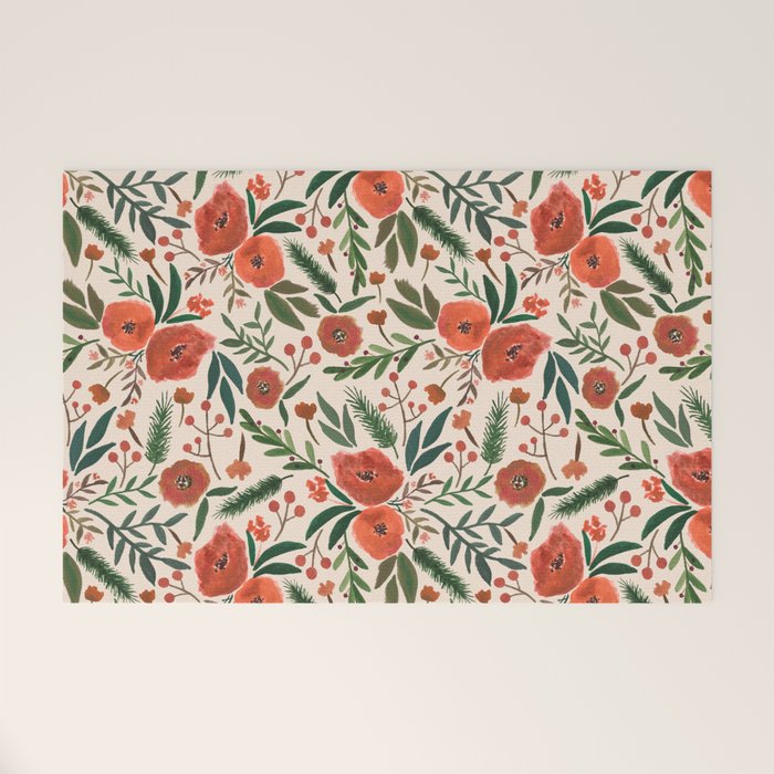 Christmas Floral Pattern Welcome Mat Gallery Image 1