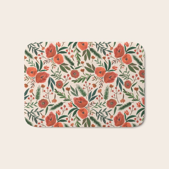 Christmas Floral Pattern Bath Mat Gallery Image 1