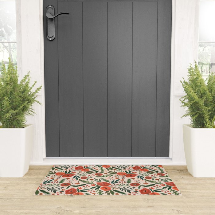 Christmas Floral Pattern Welcome Mat Gallery Image 3