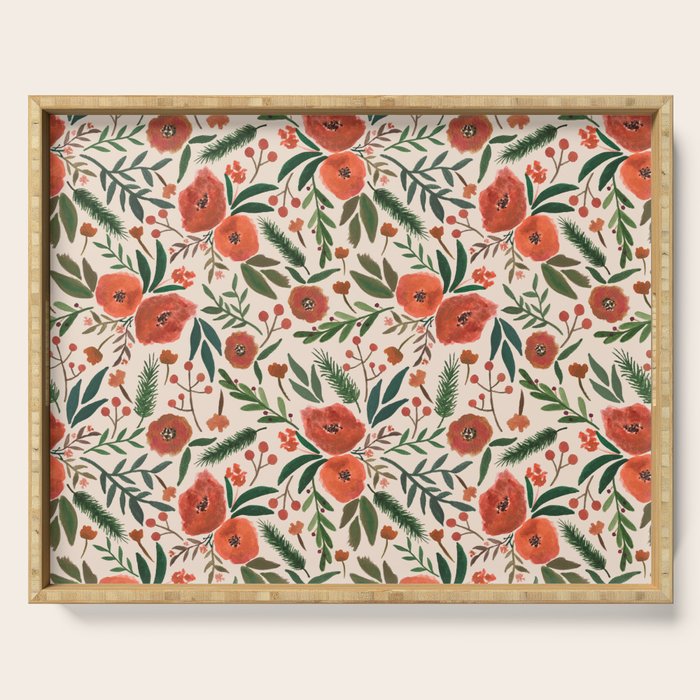 Christmas Floral Pattern Serving Tray Gallery Image 1