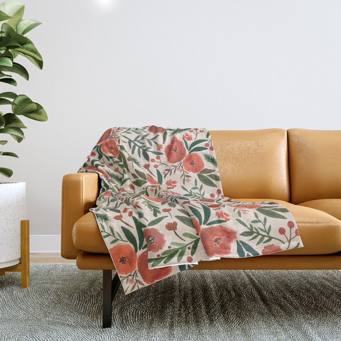 Christmas Floral Pattern Throw Blanket Gallery Image 1