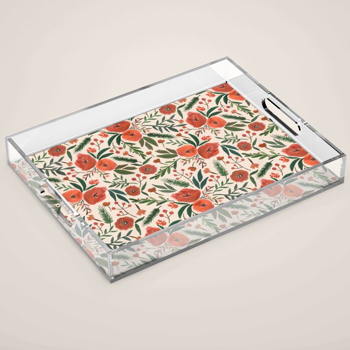 Christmas Floral Pattern Acrylic Tray Gallery Image 1