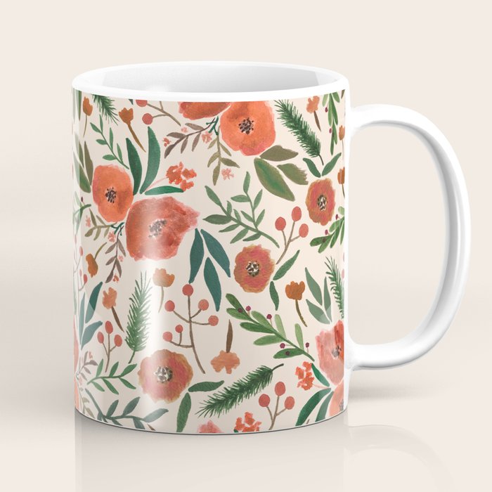 Christmas Floral Pattern Coffee Mug Gallery Image 1