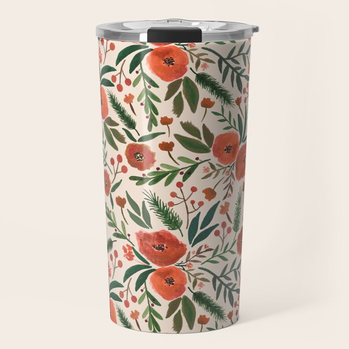 Christmas Floral Pattern Travel Mug Gallery Image 1
