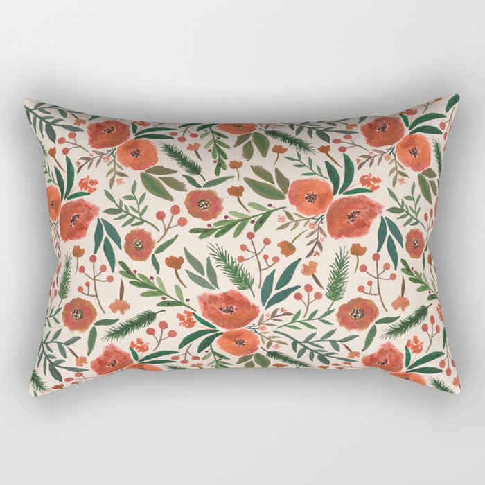 Christmas Floral Pattern Rectangular Pillow Gallery Image 1