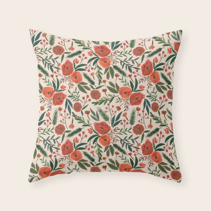 Christmas Floral Pattern Throw Pillow Gallery Image 6