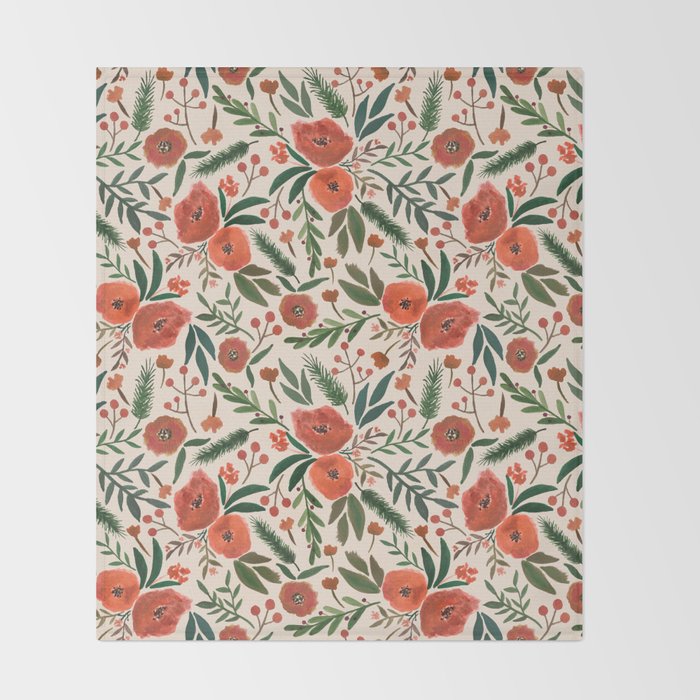 Christmas Floral Pattern Throw Blanket Gallery Image 2