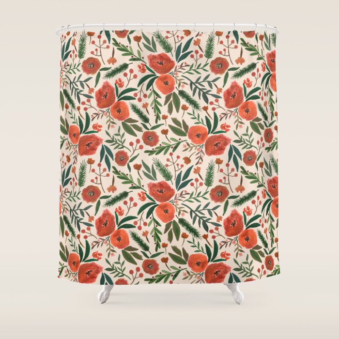 Christmas Floral Pattern Shower Curtain Gallery Image 1
