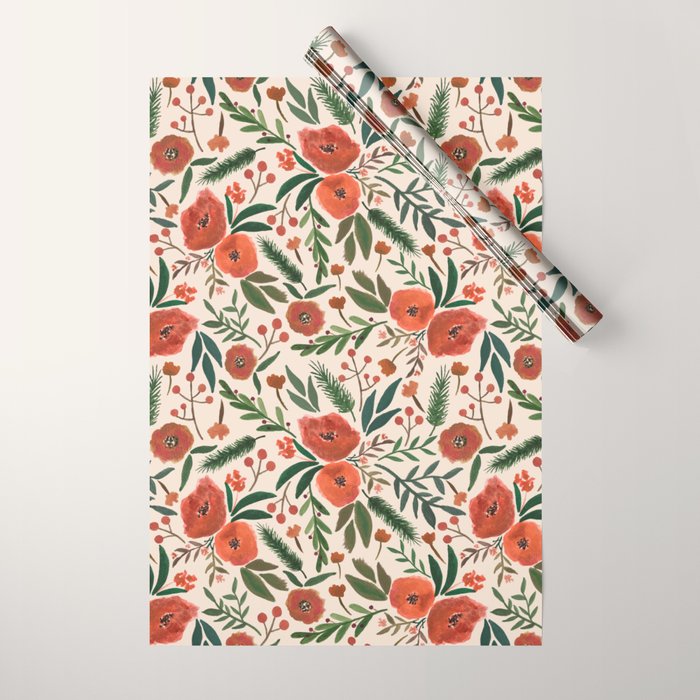 Christmas Floral Pattern Wrapping Paper Gallery Image 1