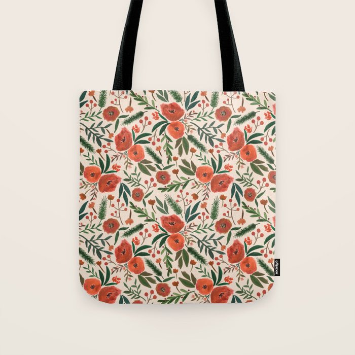 Christmas Floral Pattern Tote Bag Gallery Image 1