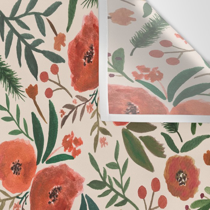 Christmas Floral Pattern Wall Tapestry Gallery Image 3