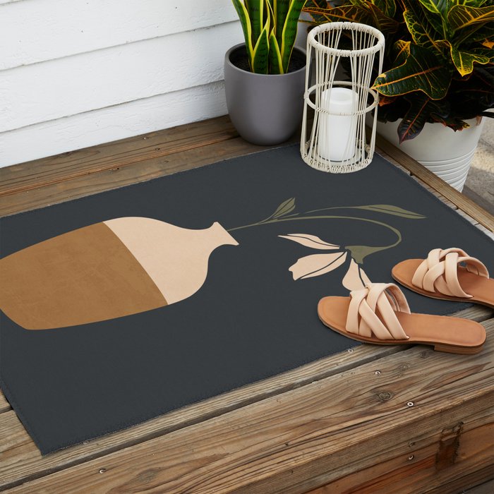 Minimal Abstract Art Vase Flower 9 Outdoor Rug Gallery Image 2