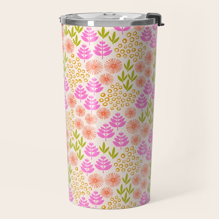 Retro Tropical Flora Pattern Travel Mug Gallery Image 2