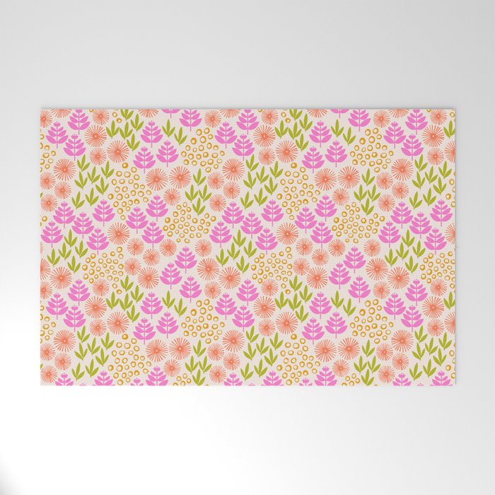 Retro Tropical Flora Pattern Welcome Mat Gallery Image 1