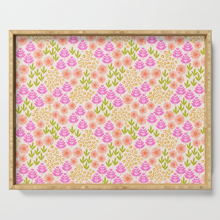 Retro Tropical Flora Pattern Serving Tray Gallery Image 1