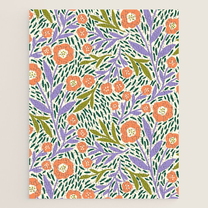 Botanical Garden - Peach, Lilac and Olive Green Jigsaw Puzzle Gallery Image 1