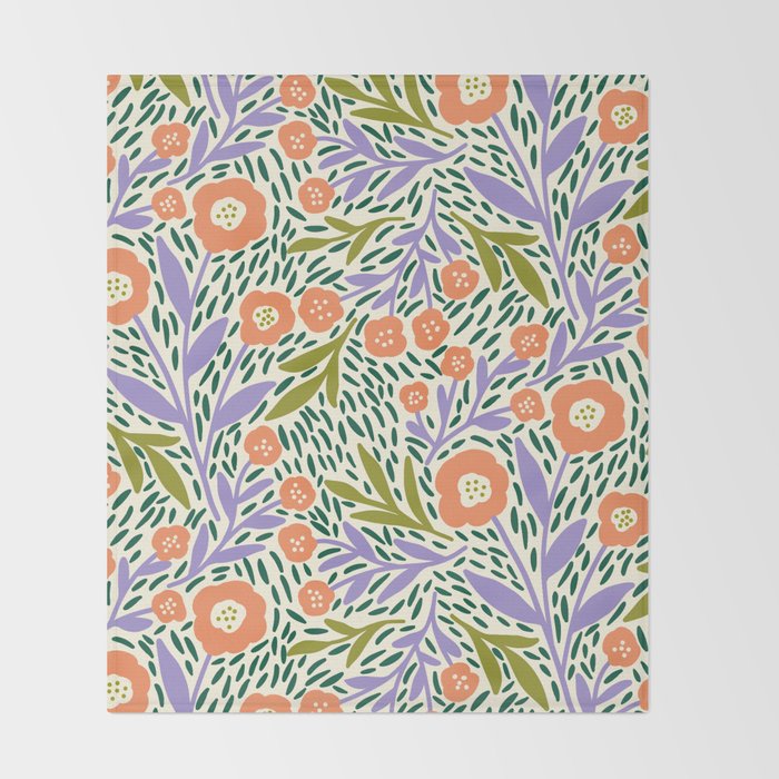 Botanical Garden - Peach, Lilac and Olive Green Throw Blanket Gallery Image 2
