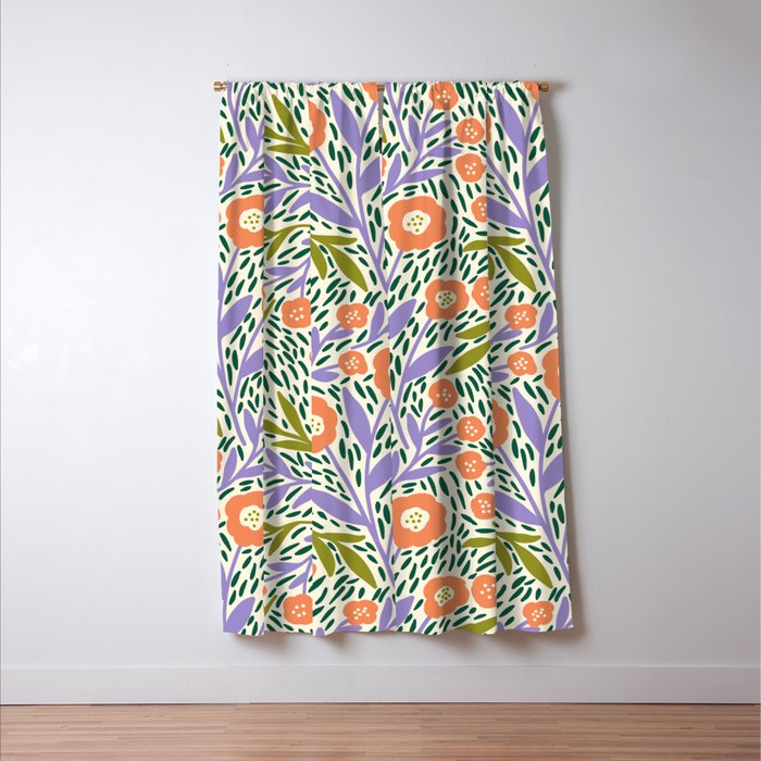 Botanical Garden - Peach, Lilac and Olive Green Window Curtain Gallery Image 3