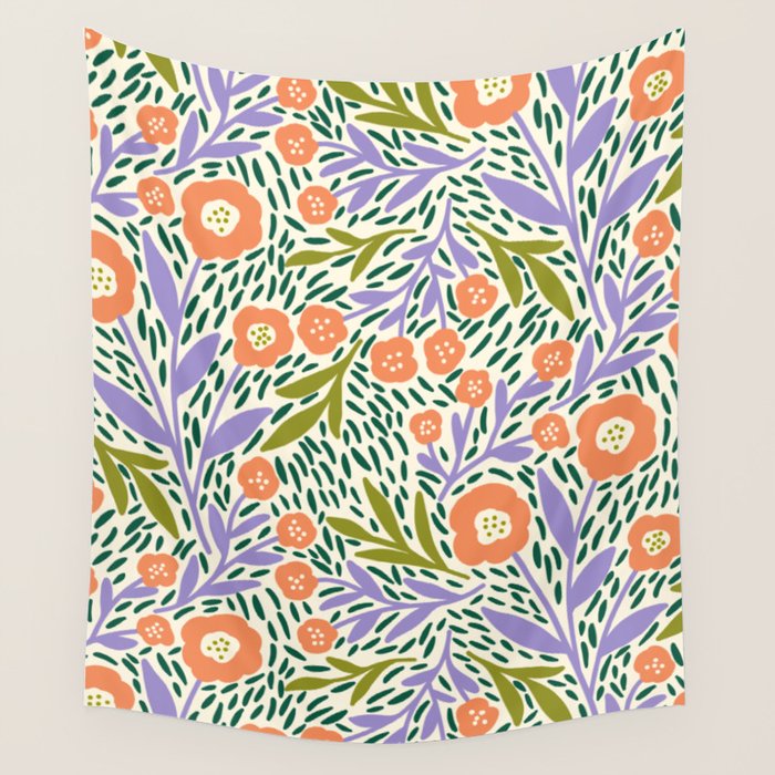 Botanical Garden - Peach, Lilac and Olive Green Wall Tapestry Gallery Image 4