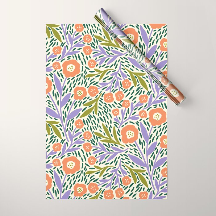 Botanical Garden - Peach, Lilac and Olive Green Wrapping Paper Gallery Image 1