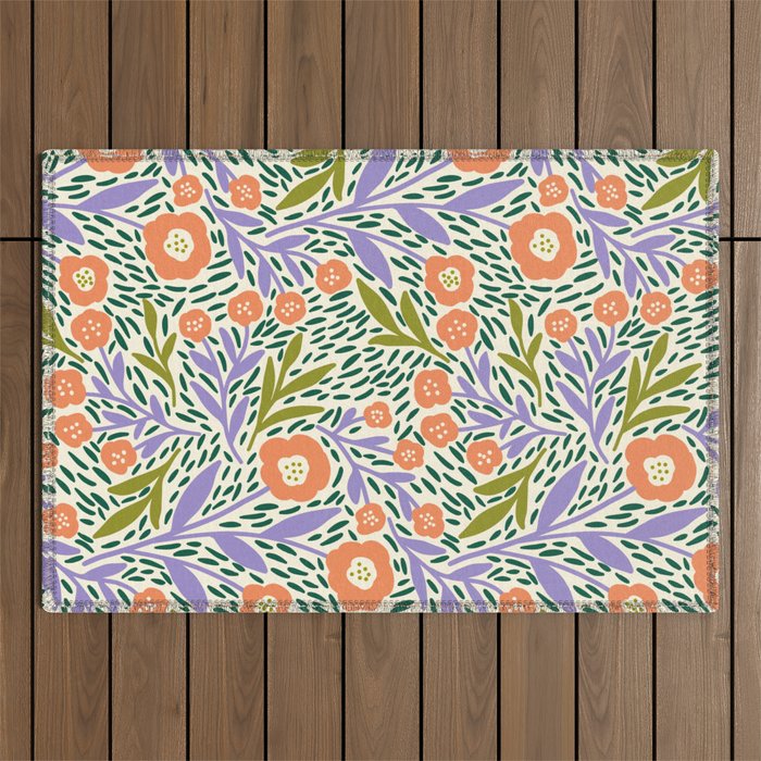 Botanical Garden - Peach, Lilac and Olive Green Outdoor Rug Gallery Image 1