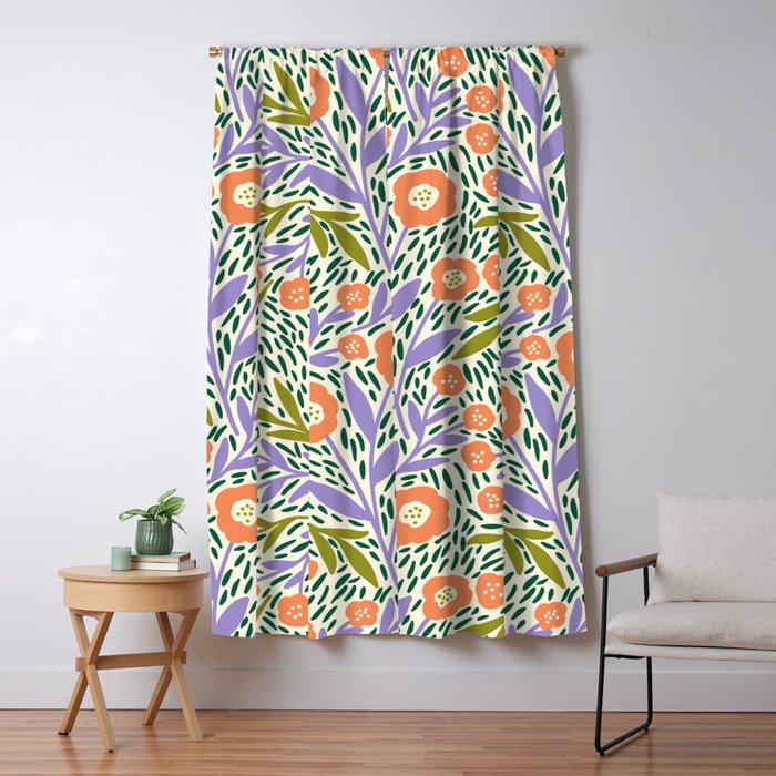 Botanical Garden - Peach, Lilac and Olive Green Window Curtain Gallery Image 5