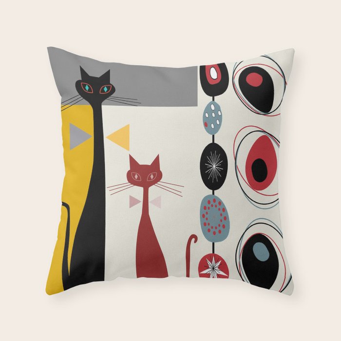 Mid-Century Modern Art Cats Throw Pillow Gallery Image 1