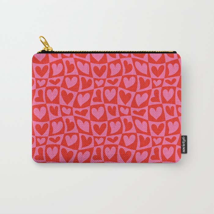 Red love heart checkered pattern Carry All Pouch Gallery Image 1